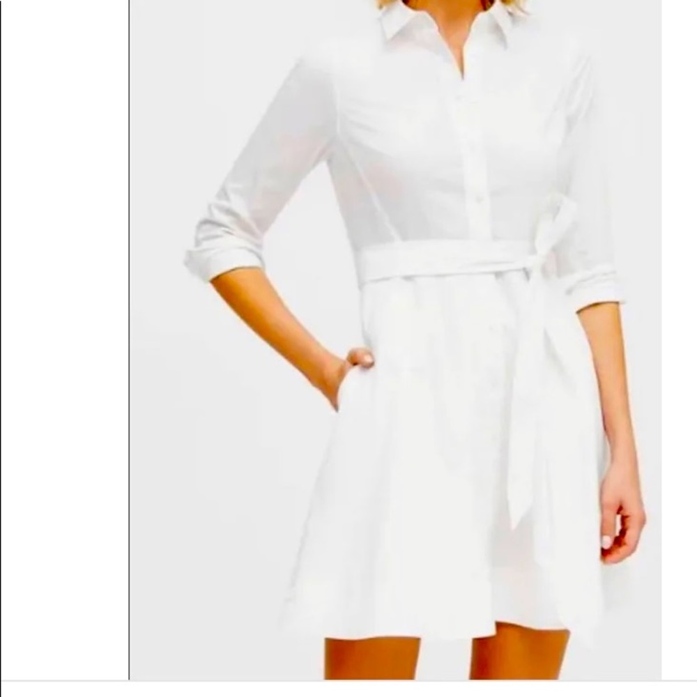 Never Worn. Banana Republic Poplin Shirt dress with pockets. White.